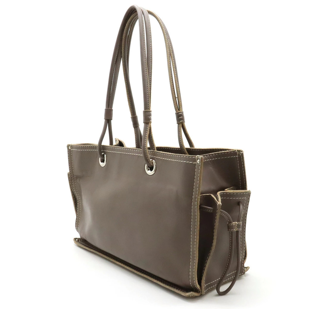 Loewe Shopper Tote Anagram Bag Handbag Brown Gray Leather Brown Gray